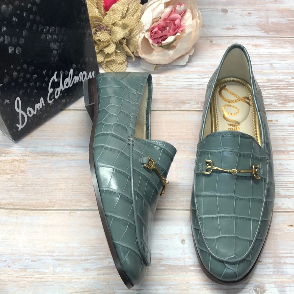 Sam Edelman Greenish-Blue Loraine Croc Flats 8.5M